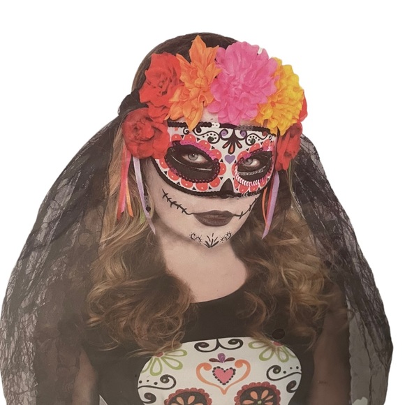 Day Of The Dead Women’s Halloween Veil Costume Accessory NWT - Picture 3 of 9